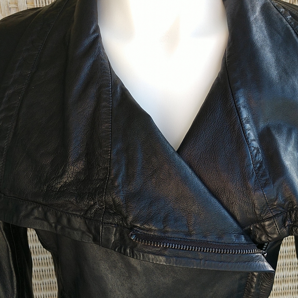 COMING NWT LEATHER Bod & Christensen Classic BLACK LEATHER  Moto Jacket - Picture 2 of 8